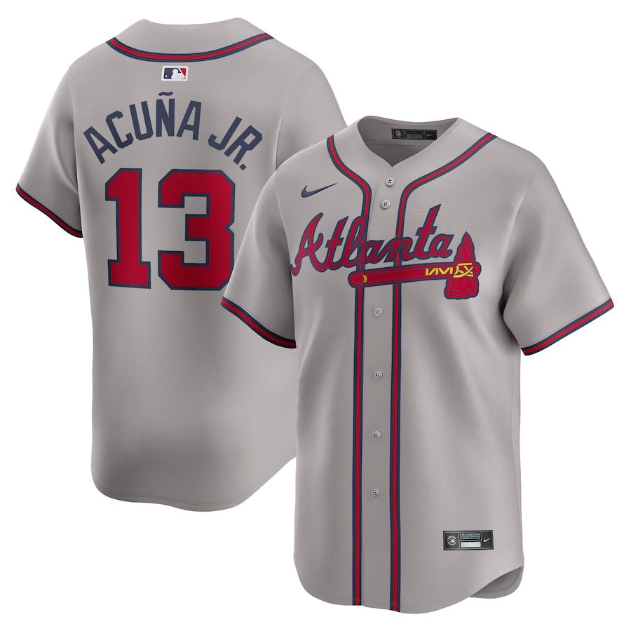 Men Atlanta Braves #13 Ronald Acuna Jr. Nike Gray Away Limited Player MLB Jersey->customized mlb jersey->Custom Jersey